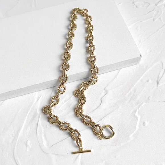 New 18k Gold Twisted Chain Punk Choker Necklace - Picture 5 of 7